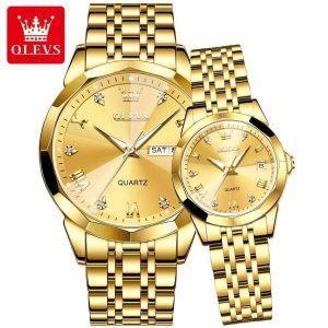 Olevs Couple Watch- golden